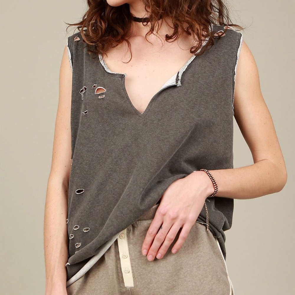Distressed Black Tank Top